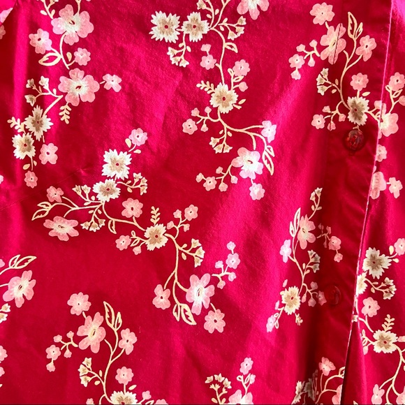 Fuchsia cherry blossom print blouse with 3/4 sleeves. - Picture 5 of 5